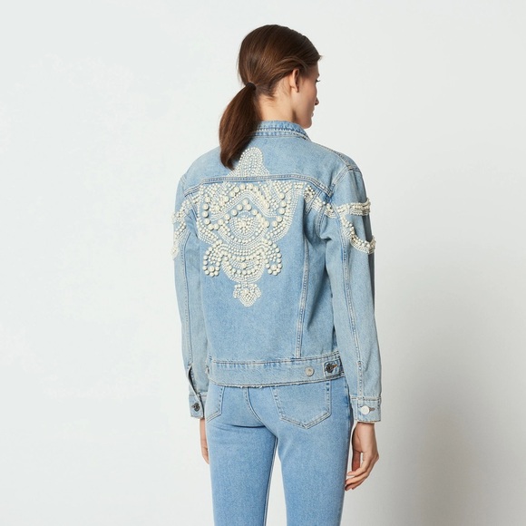 Sandro Blue Denim Jacket with Pearl Accents - Picture 7 of 8